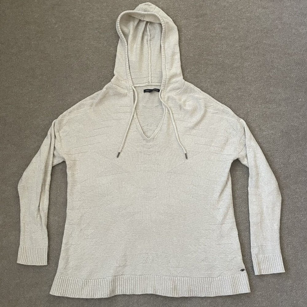 American Eagle Sweater Womens XS Beige Hooded Knit V-Neck Pullover Hoodie Shirt
